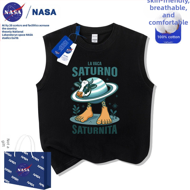Детска абстрактна тениска Nasa с мотива на Сатурн Окс, планинско море, класическа, от чист памук, лято 2025, нова, размер M и L, детски дрешки