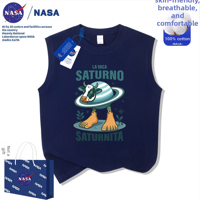 Nasa dječja apstraktna majica kratkih rukava Saturn Ox Mountain Sea, klasična, od čistog pamuka, ljetna nova majica srednje i velike veličine, veličina 2025.