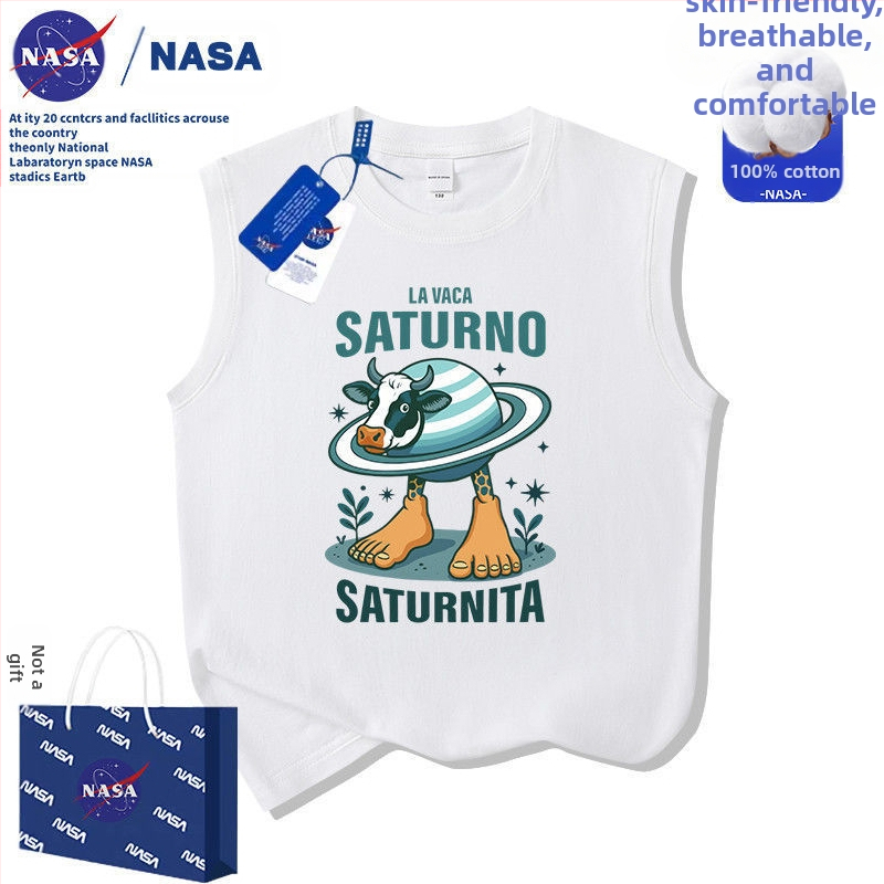 Nasa dječja apstraktna majica kratkih rukava Saturn Ox Mountain Sea, klasična, od čistog pamuka, ljetna nova majica srednje i velike veličine, veličina 2025.