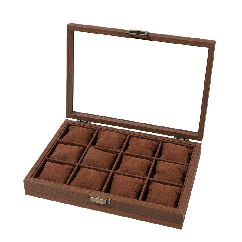 Riešutmedžio rašto papuošalų dėžutė su atlenkiamu dangteliu, antikvarinė dėžutė su daugiapakopiu stikliniu langeliu, laikrodžių maišelis