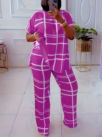 Модел на голяма разпродажба, невъзстановим и незаменяем Tb5923 Европейски и американски популярен елемент с V-образно деколте, ежедневен комплект от две части с голям размер