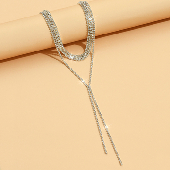 Διασυνοριακή καυτή πώληση υπερβολική εξειδικευμένη μόδα κολιέ με στρας, πολυστρωματικό ελαφρύ πολυτελές κολιέ με φούντα, διακόσμηση πλάτης με μπάλα δείπνου