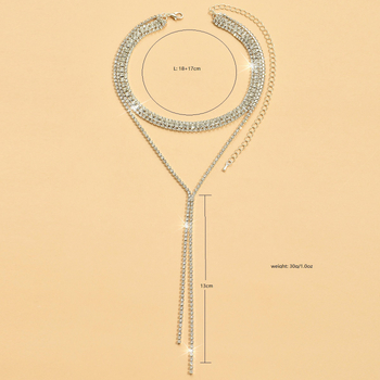 Διασυνοριακή καυτή πώληση υπερβολική εξειδικευμένη μόδα κολιέ με στρας, πολυστρωματικό ελαφρύ πολυτελές κολιέ με φούντα, διακόσμηση πλάτης με μπάλα δείπνου