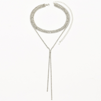 Διασυνοριακή καυτή πώληση υπερβολική εξειδικευμένη μόδα κολιέ με στρας, πολυστρωματικό ελαφρύ πολυτελές κολιέ με φούντα, διακόσμηση πλάτης με μπάλα δείπνου