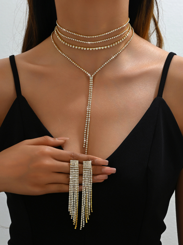 Colier cu strasuri exagerate de nișă, vânzare fierbinte transfrontalieră, colier cu ciucuri de lux, cu mai multe straturi, decorare cu bile pentru cină