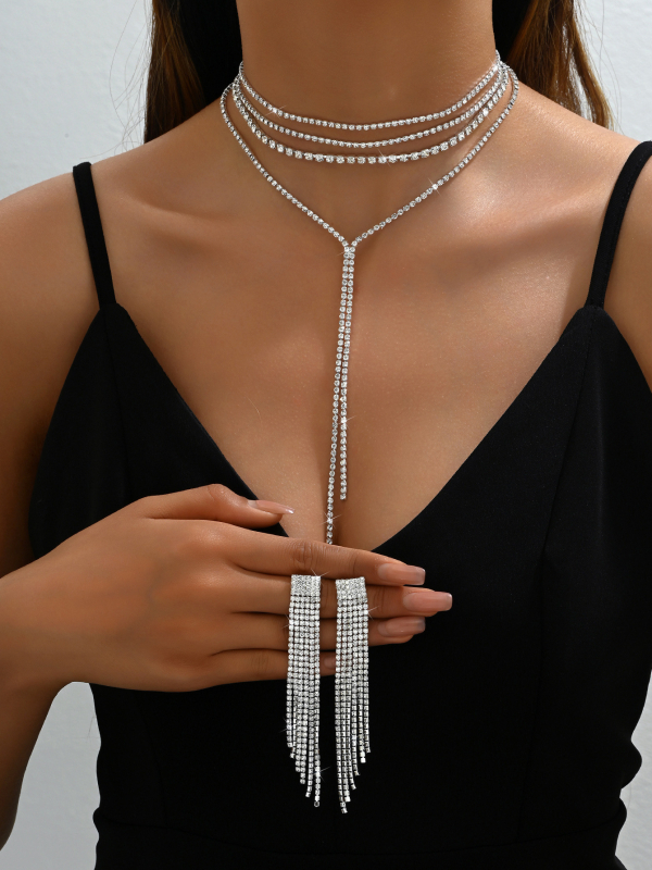 Colier cu strasuri exagerate de nișă, vânzare fierbinte transfrontalieră, colier cu ciucuri de lux, cu mai multe straturi, decorare cu bile pentru cină