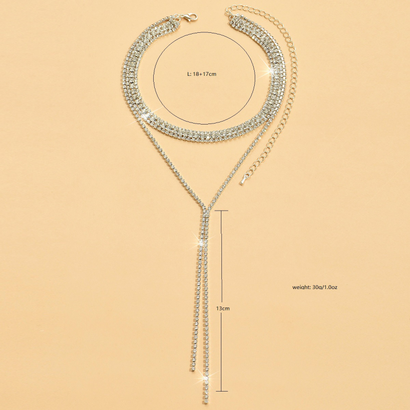 Colier cu strasuri exagerate de nișă, vânzare fierbinte transfrontalieră, colier cu ciucuri de lux, cu mai multe straturi, decorare cu bile pentru cină