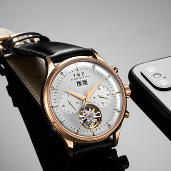 Νέο μηχανικό ρολόι Carnival 2019 για άνδρες, αυτόματο, αδιάβροχο, μοντέρνο, γνήσιο δέρμα, πολυλειτουργικό, κοίλο ρολόι 8887