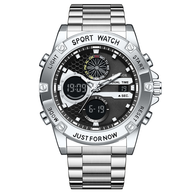 Piiriülene moodne spordikell, multifunktsionaalne kahe ekraaniga elektrooniline käekell, helendav meeste uhke tudengikellade hulgimüük