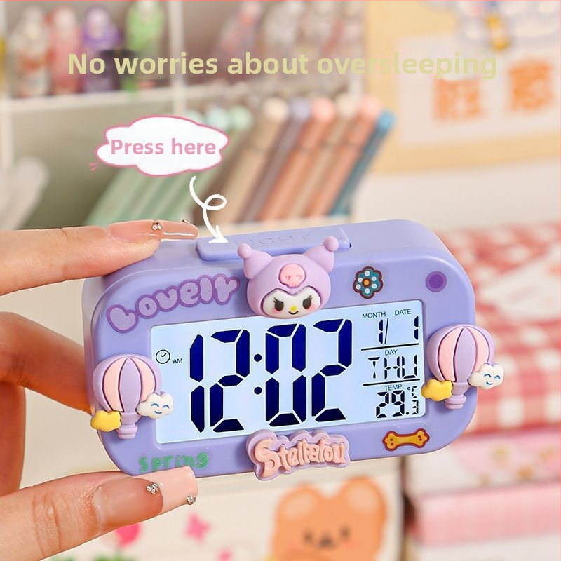 Мини будилник Kuromi Sanrio, студент, нов, сладък, за момичета, за детски ден, специален артефакт за събуждане.