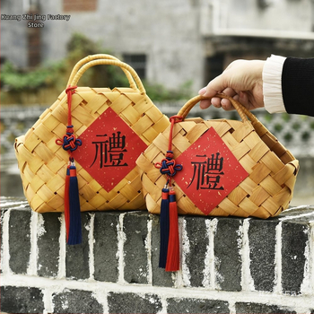 Νέα συσκευασία δώρου γάμου σε κινέζικο στιλ, τσάντα δώρου 100 ημερών γενεθλίων, κουτί δώρου εγκαινίων σπιτιού, κουτί δώρου γενεθλίων και γάμου, υφαντό καλάθι λαχανικών