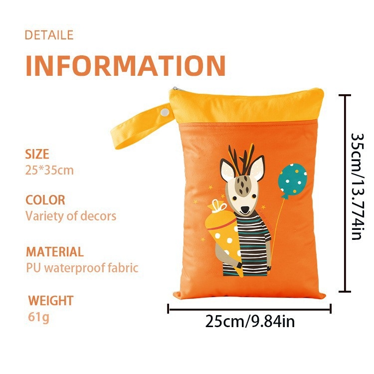 Cezhraničná dvojitá zipsová závesná taška na detské plienky, nepremokavá úložná taška s veľkou kapacitou 25 * 35 cm, mokré vrecko