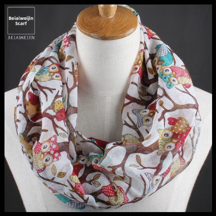 Нова европейска и американска външнотърговска мода Joker клон бухал печат модел Bali прежда шал яка на склад на едро