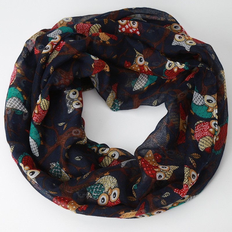 Nauja Europos ir Amerikos užsienio prekybos mada „Joker“ šakos pelėdos marginimo raštu Balio siūlų šaliko apykaklė, didmeninė prekyba sandėlyje