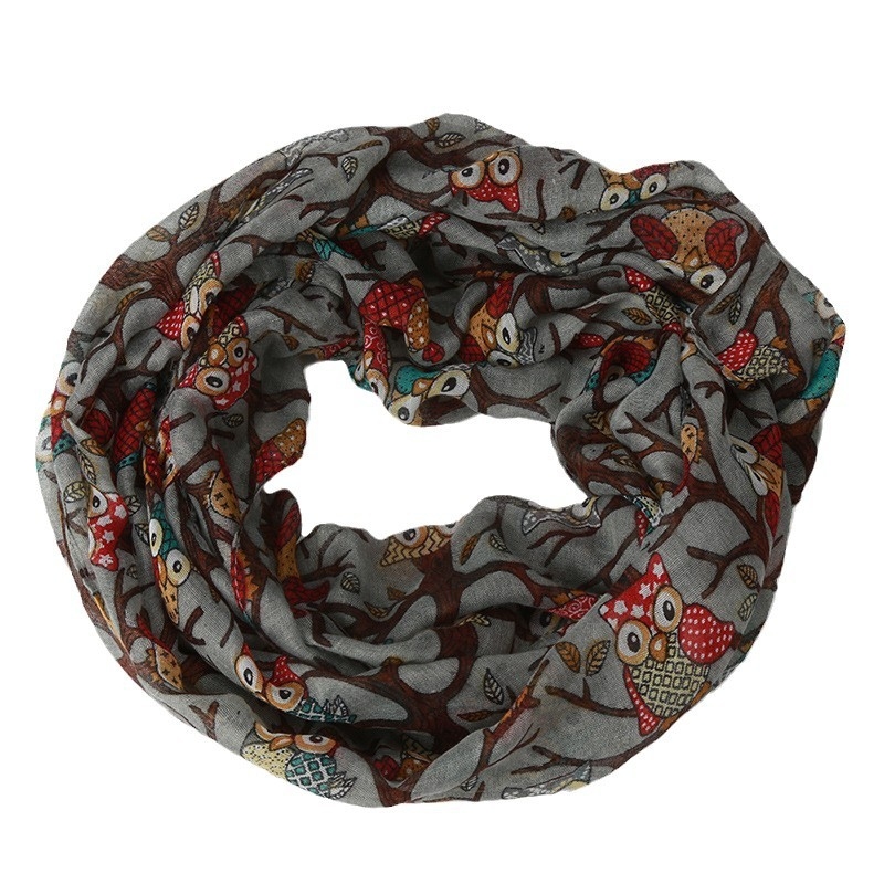 Nauja Europos ir Amerikos užsienio prekybos mada „Joker“ šakos pelėdos marginimo raštu Balio siūlų šaliko apykaklė, didmeninė prekyba sandėlyje