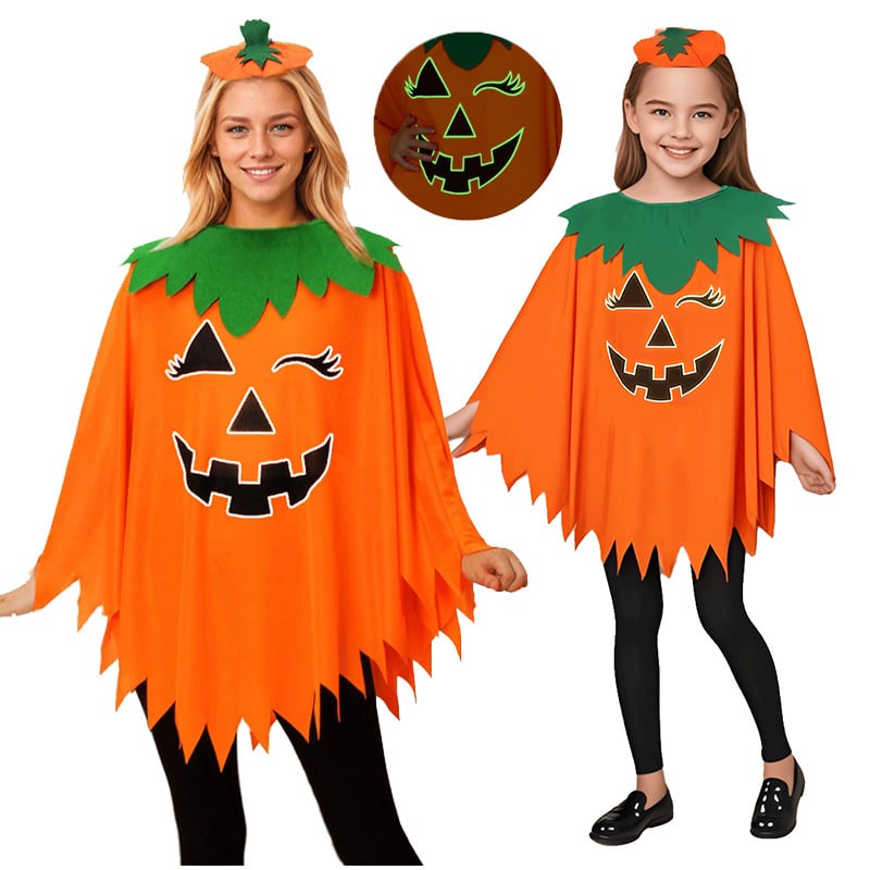 Costum de Halloween luminos pentru adulți copii dovleac pelerină șal dovleac pălărie costum pelerină școală petrecere dress up