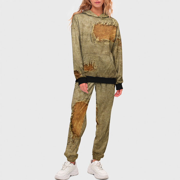 Costum de damă cu pantaloni și glugă, model copac, cu temperament transfrontalier, MC11 ML1