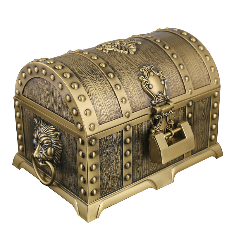 Klasikinė metalinė dėžutė, didelė dvisluoksnė europietiškos princesės rūmų papuošalų laikymo dėžutė su užraktu, vintažinė papuošalų dėžutė
