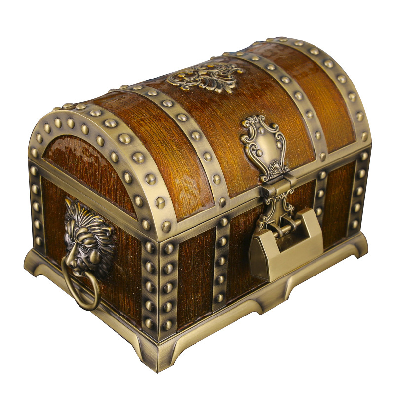 Klasikinė metalinė dėžutė, didelė dvisluoksnė europietiškos princesės rūmų papuošalų laikymo dėžutė su užraktu, vintažinė papuošalų dėžutė