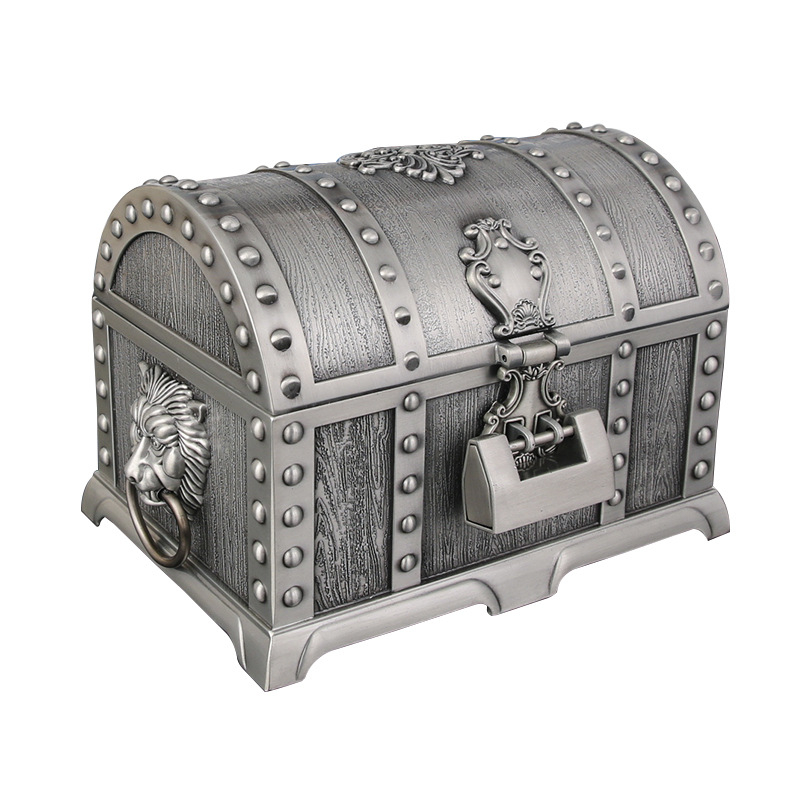 Klasikinė metalinė dėžutė, didelė dvisluoksnė europietiškos princesės rūmų papuošalų laikymo dėžutė su užraktu, vintažinė papuošalų dėžutė