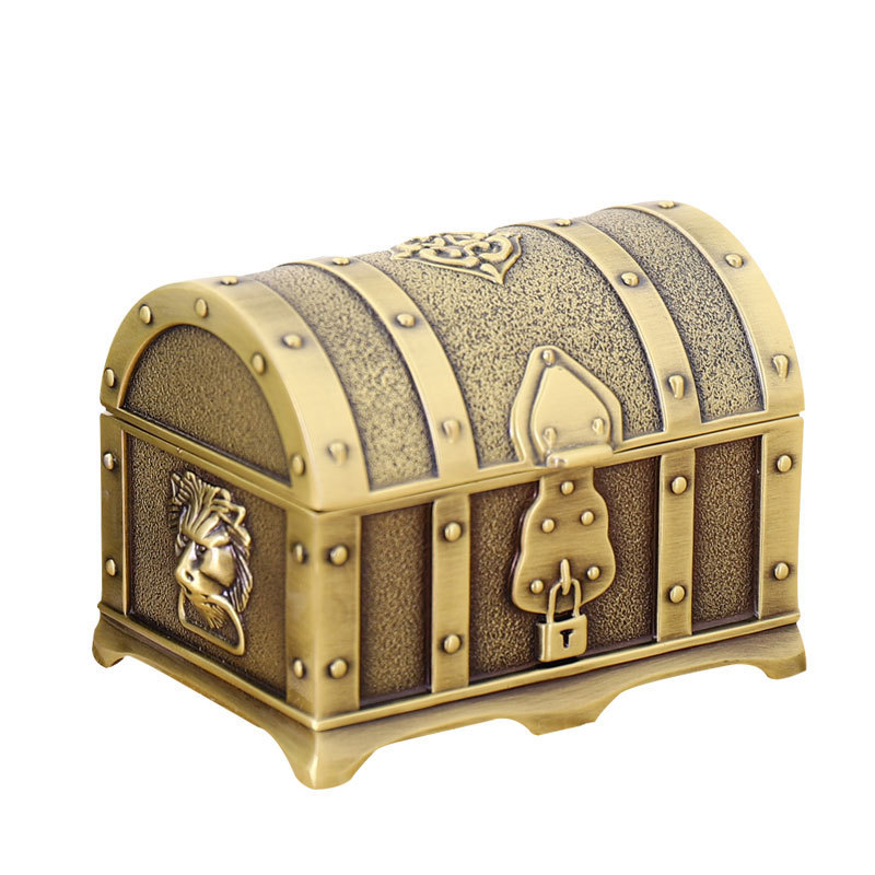 Klasikinė metalinė dėžutė, didelė dvisluoksnė europietiškos princesės rūmų papuošalų laikymo dėžutė su užraktu, vintažinė papuošalų dėžutė