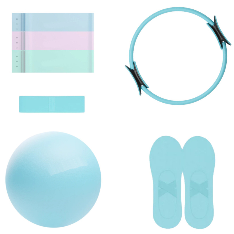 Pilatese ringi seitsmeosaline komplekt venitusvöö, silikoonist pingutusvöö, jooga sokid, jooga nisupalliga salendav kombinatsioon