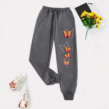 Пролетни и есенни нови Y2K тъмно готически принт на пеперуди, свободни, с висока талия, за отслабване, унисекс спортни панталони с връзки