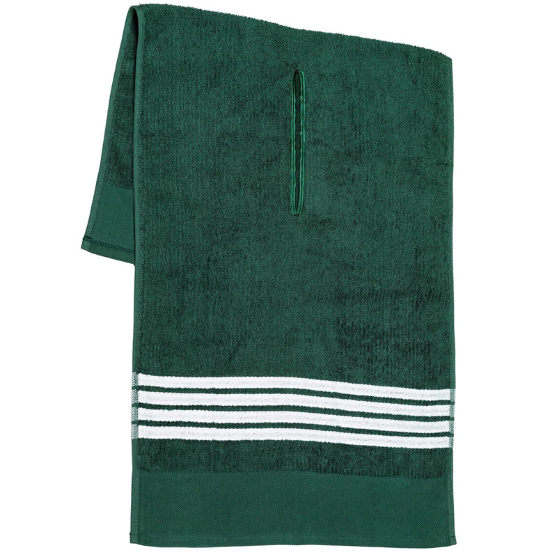 Golfo rankšluostis su perforuota anga, minkštas ir sugeriantis rankšluostis valymui, tarpvalstybinis, populiarus siuvinėtas logotipas, paruoštas pristatymui.