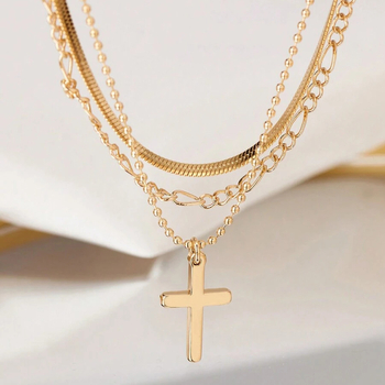 2025 Amazon Νέο Πολυεπίπεδο Κολιέ με Χρυσό Σταυρό και Αλυσίδα Κλειδαριάς από Ανοξείδωτο Ατσάλι, Προσβάσιμα Πολυτελή Κοσμήματα για Πάρτι