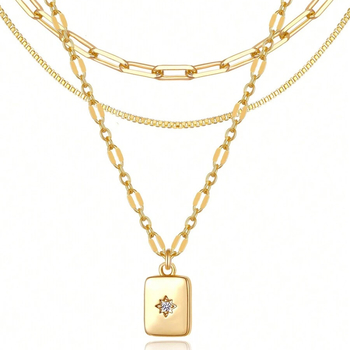 2025 Amazon Νέο Πολυεπίπεδο Κολιέ με Χρυσό Σταυρό και Αλυσίδα Κλειδαριάς από Ανοξείδωτο Ατσάλι, Προσβάσιμα Πολυτελή Κοσμήματα για Πάρτι