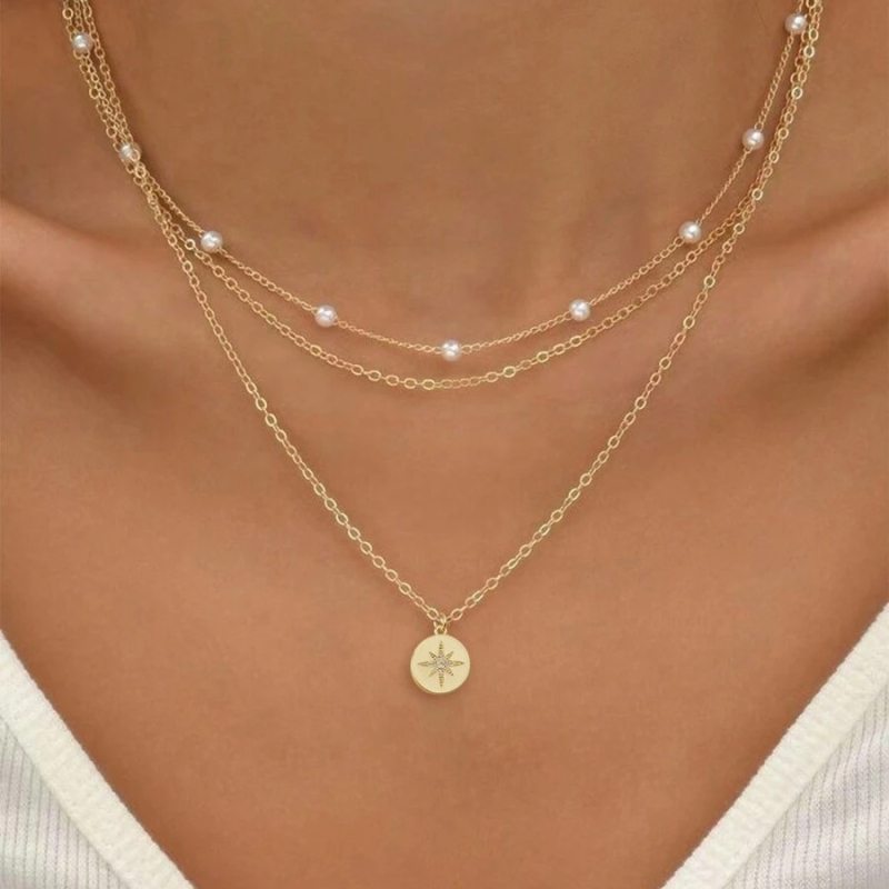 2025 Amazon új, többrétegű arany kereszt medál nyaklánc rozsdamentes acél kulcscsontlánc, akadálymentesített luxus partiékszer