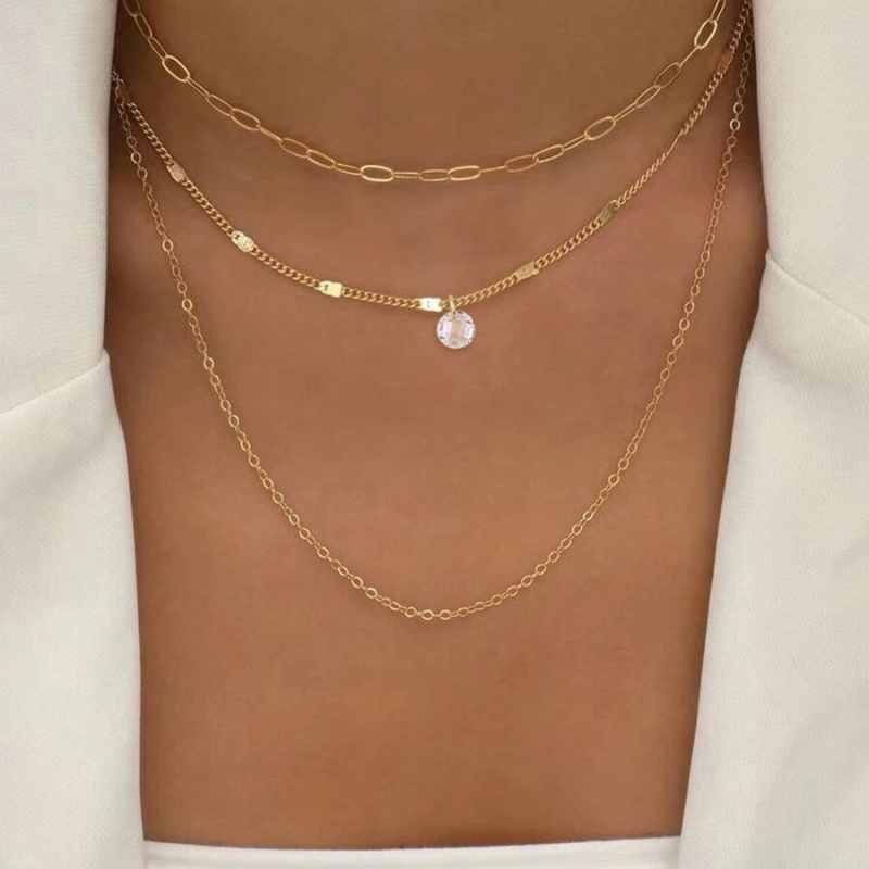 2025 Amazon új, többrétegű arany kereszt medál nyaklánc rozsdamentes acél kulcscsontlánc, akadálymentesített luxus partiékszer