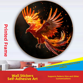 Кръгла картина на феникс и божествена птица, самозалепваща се стенна декорация за входа на хола, изобразяваща сто птици, слизащи към феникса, картина в селски стил за гости