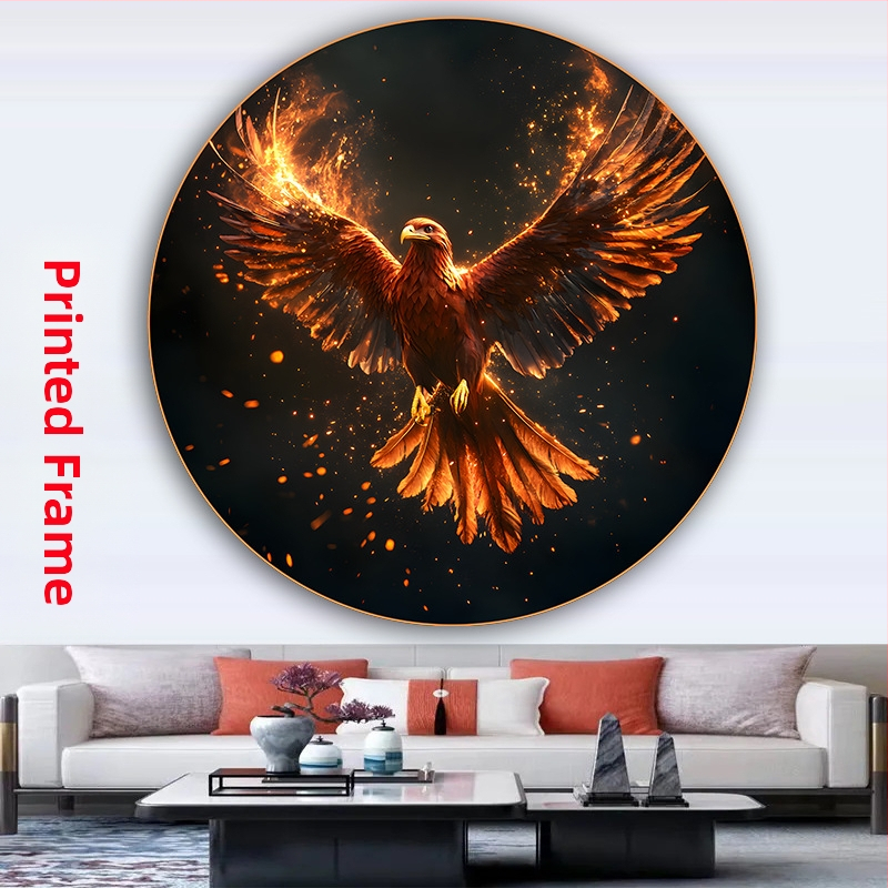 Кръгла картина на феникс и божествена птица, самозалепваща се стенна декорация за входа на хола, изобразяваща сто птици, слизащи към феникса, картина в селски стил за гости