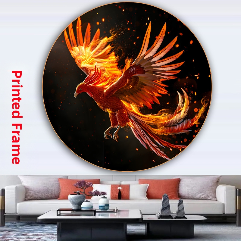 Кръгла картина на феникс и божествена птица, самозалепваща се стенна декорация за входа на хола, изобразяваща сто птици, слизащи към феникса, картина в селски стил за гости