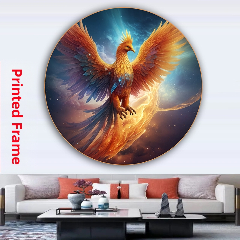 Кръгла картина на феникс и божествена птица, самозалепваща се стенна декорация за входа на хола, изобразяваща сто птици, слизащи към феникса, картина в селски стил за гости