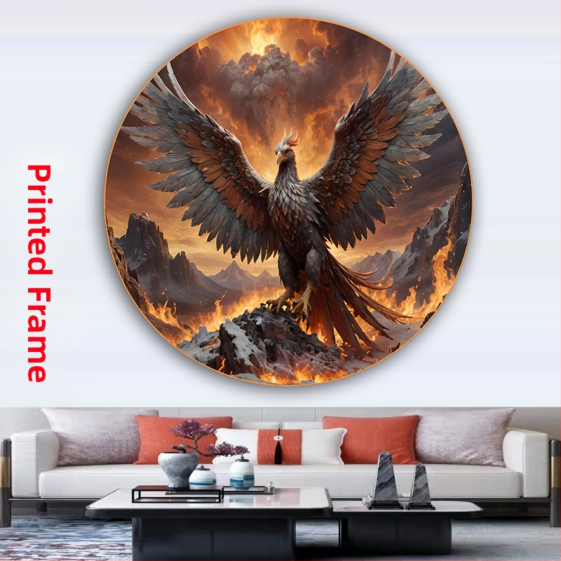 Кръгла картина на феникс и божествена птица, самозалепваща се стенна декорация за входа на хола, изобразяваща сто птици, слизащи към феникса, картина в селски стил за гости