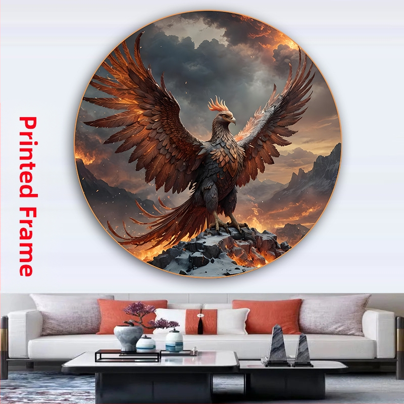 Кръгла картина на феникс и божествена птица, самозалепваща се стенна декорация за входа на хола, изобразяваща сто птици, слизащи към феникса, картина в селски стил за гости