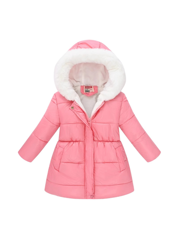 Lányka határokon átnyúló téli új pamutkabát kapucnis szőrmegallérral, meleg cipzáras hosszú ujjú, vékony, egyszerű pamutdzseki nagykereskedelemben