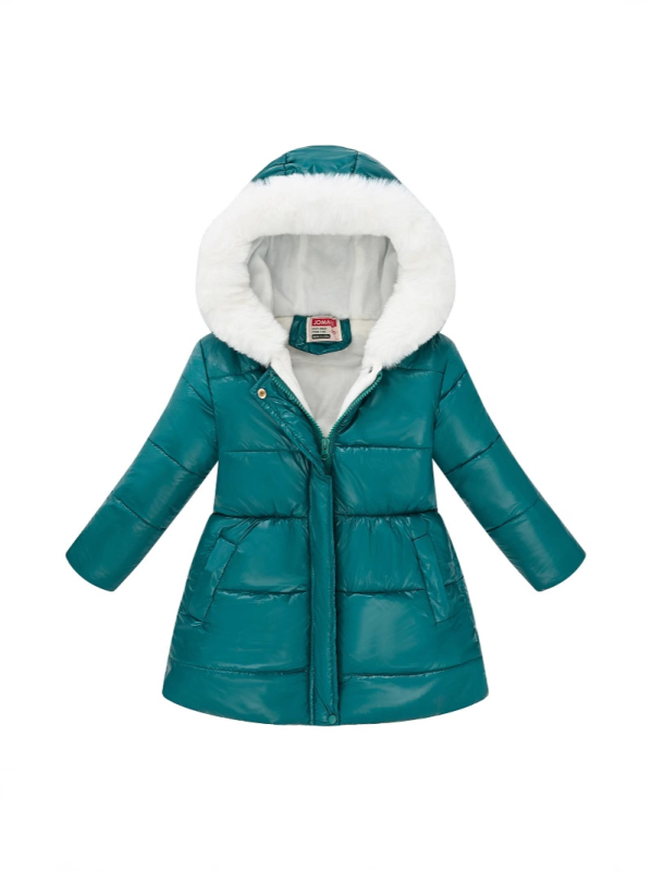 Lányka határokon átnyúló téli új pamutkabát kapucnis szőrmegallérral, meleg cipzáras hosszú ujjú, vékony, egyszerű pamutdzseki nagykereskedelemben