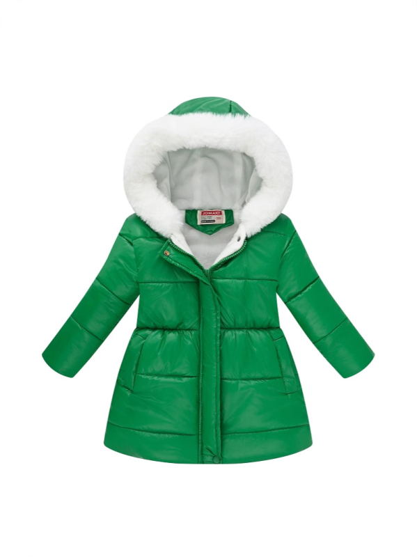 Lányka határokon átnyúló téli új pamutkabát kapucnis szőrmegallérral, meleg cipzáras hosszú ujjú, vékony, egyszerű pamutdzseki nagykereskedelemben