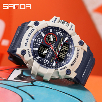 Sanda väliskaubanduse uus spordistiilis meeste tudengimoodne multifunktsionaalne kahe ekraaniga veekindel digitaalkell 3367
