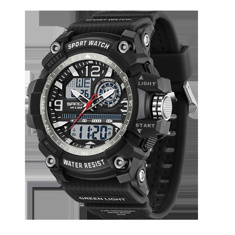 Sanda väliskaubanduse uus spordistiilis meeste tudengimoodne multifunktsionaalne kahe ekraaniga veekindel digitaalkell 3367