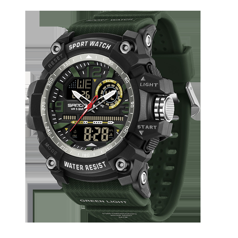 Sanda väliskaubanduse uus spordistiilis meeste tudengimoodne multifunktsionaalne kahe ekraaniga veekindel digitaalkell 3367