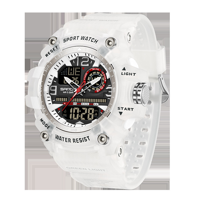 Sanda väliskaubanduse uus spordistiilis meeste tudengimoodne multifunktsionaalne kahe ekraaniga veekindel digitaalkell 3367
