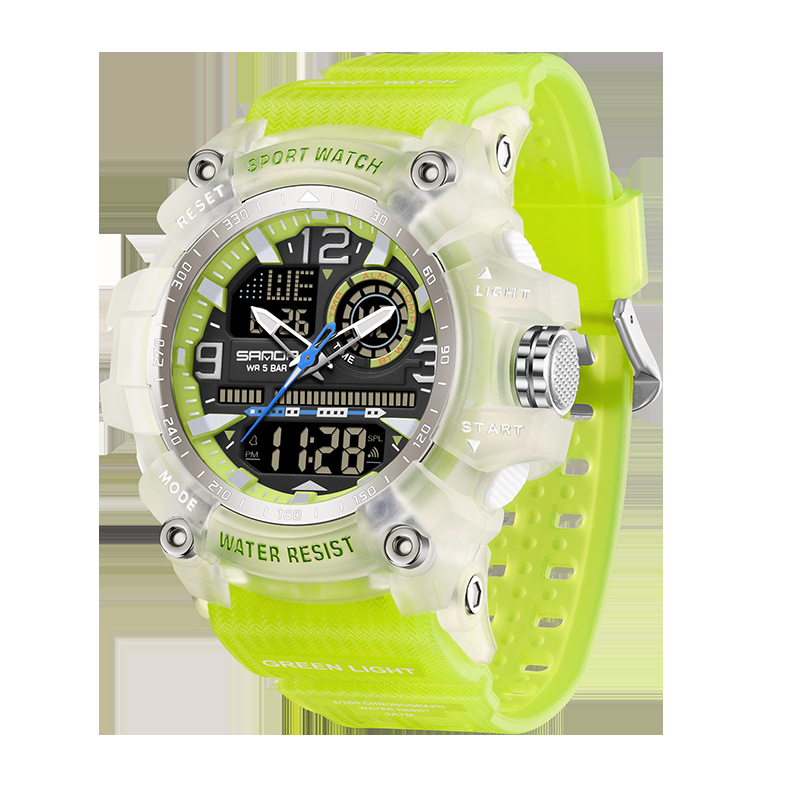 Sanda väliskaubanduse uus spordistiilis meeste tudengimoodne multifunktsionaalne kahe ekraaniga veekindel digitaalkell 3367