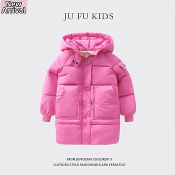 Χειμερινό παιδικό παλτό με επένδυση από πούπουλο για αγόρια και κορίτσια Κορεάτικο στυλ μεσαίου μήκους βαμβακερό μπουφάν για παιδιά, χειμωνιάτικα ρούχα, παχύ, ζεστό, μεσαίας παλίρροιας