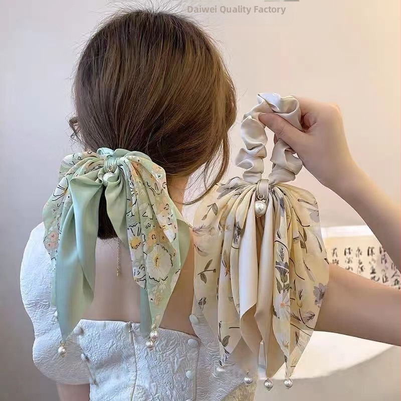 Elegantiškas plaukų segtukas su karoliukais ir kaspinu, plaukų aksesuaras moterims, vasarinė „High-J“ stiliaus arklio uodega