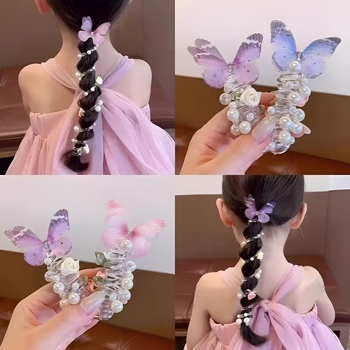 Gyermek Pillangó Gyöngy Telefonvonal Hajperec Lány Lány Lófarok Buborék Fonott Hajkötél Lány Hajpánt Sapkák