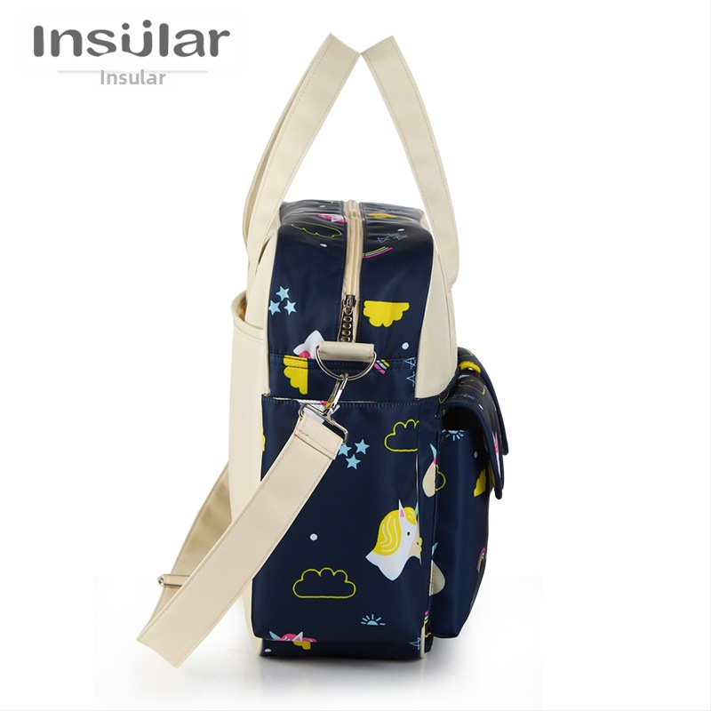 Yinxiuli Водоустойчива найлонова чанта за през рамо с щампа, преносима чанта за майка и бебе с голям капацитет, за през граница
